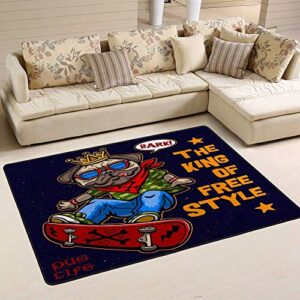 area rugs ﻿funny pug dog cute character skateboard ultra soft indoor floor non-slip area rug for living room kid bedroom dining room home decor carpet large size 5'3"x 4'
