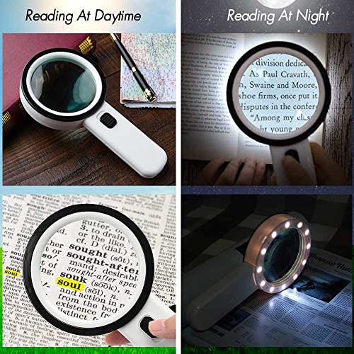 Leffis Magnifier Magnifying Glass with Light, 30X Handheld 12 LED Illuminated Lighted Magnifying Glasses for Seniors & Kids Close Work, Reading, Inspection, Jewellery (White)