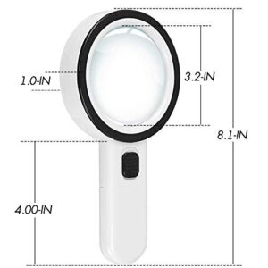 Leffis Magnifier Magnifying Glass with Light, 30X Handheld 12 LED Illuminated Lighted Magnifying Glasses for Seniors & Kids Close Work, Reading, Inspection, Jewellery (White)