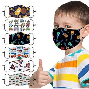 5pc children fashion cute funny cartoon car robot slipper guitar face bandanas washable reusable facewear for kids boy girl (5pcs,i)