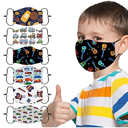 5PC Children Fashion Cute Funny Cartoon Car Robot Slipper Guitar Face Bandanas Washable Reusable Facewear for Kids Boy Girl (5PCS,I)