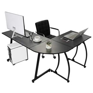 BBBuy L-Shaped Corner Computer Desk Home Office PC Laptop Gaming Workstation with Steel Frame/Stand, Black