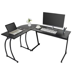 bbbuy l-shaped corner computer desk home office pc laptop gaming workstation with steel frame/stand, black