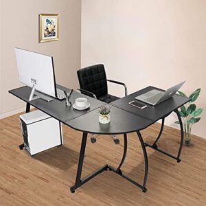 BBBuy L-Shaped Corner Computer Desk Home Office PC Laptop Gaming Workstation with Steel Frame/Stand, Black