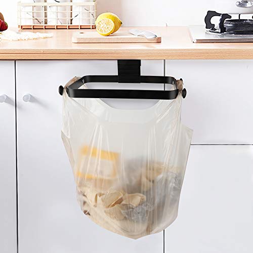 Metal Trash Bag holder for Kitchen,Office,Dorm Room,Hanging Trash Can, under Cabinet Hanger Rack,Space Saving Garbage Hook,bag holder for plastic bags,Black