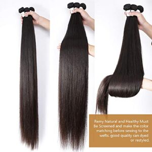 Brazilian Straight Hair Bundles 10A Straight Bundles 100% Unprocessed Virgin Hair Straight Human Hair Bundles Remy Hair 3 Bundles Natural Color (14 16 18)