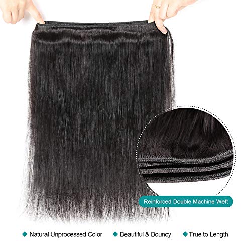 Brazilian Straight Hair Bundles 10A Straight Bundles 100% Unprocessed Virgin Hair Straight Human Hair Bundles Remy Hair 3 Bundles Natural Color (14 16 18)