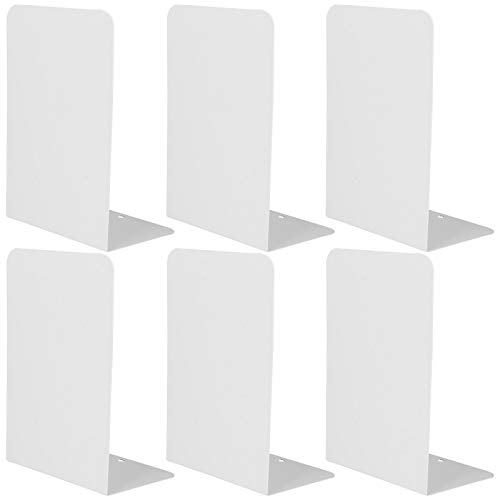 6 Pcs White Metal Bookends, Bookends for Shelves, Heavy Duty Book Ends to Hold Books, Book Stopper for Shelves, Heavy Books, Decorative, Home, Office, Kids1