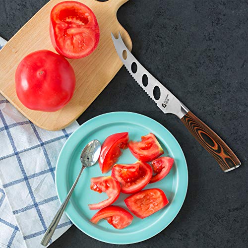 TUO Cheese Knife - Tomato Knife Fruit Knife 5.5" - Serrated Edge - German Steel Blade - Mutil-Use- Pakkawood Handle - Gift Box Included - Fiery Series