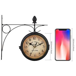 GGHKDD Retro Double-Sided Wall Clock, Double-Sided Wall Clock Station Retro Dial with Stem Fixing Pendulum for Indoor and Outdoor Home Garden Diameter 12.12cm/4.77inch