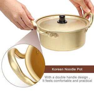 AHIER Ramen Pot, Korean Ramen Cooking Pot With Lid Spoon and Chopsticks (1pair), Korean Ramen Noodle Pot Fast Heating For Kitchen Cookware (Double handle) (6.3in)