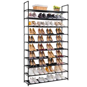 apicizon 10 tiers shoe rack, 50 pairs shoe storage organizer, non-woven fabric metal shoe shelf tower, shoe rack organizer for closet/entryway/garage, black