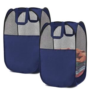 benjunc 2 laundry baskets, pop-up laundry baskets, foldable mesh laundry baskets (each with 2 reinforced handles), blue ……