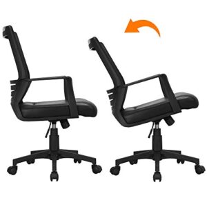 Yaheetech Ergonomic Office Chair Leather Seat and Mesh Back Combine Computer Chair Executive Chair Mid-Back Rolling Swivel Chair w/Lumbar Support and Armrests Adjustable Height for Office，Black