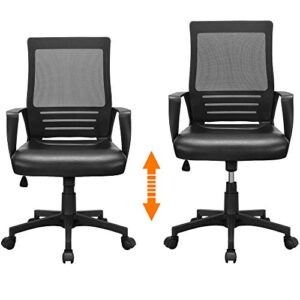 Yaheetech Ergonomic Office Chair Leather Seat and Mesh Back Combine Computer Chair Executive Chair Mid-Back Rolling Swivel Chair w/Lumbar Support and Armrests Adjustable Height for Office，Black