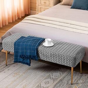 Duhome Modern Quilt Velvet Ottoman Bench, Upholstered Entryway Bench for livingroom Bedroom Benches for End of Bed with Gold Legs, Padded Soft Dining Kitchen Bench Vanity Benches,Grey