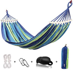 happygo camping hammock canvas fabric hammock 550lbs with anti roll balance bar and tree strap cotton hammock for camping, backyard, garden, beach, patio gift