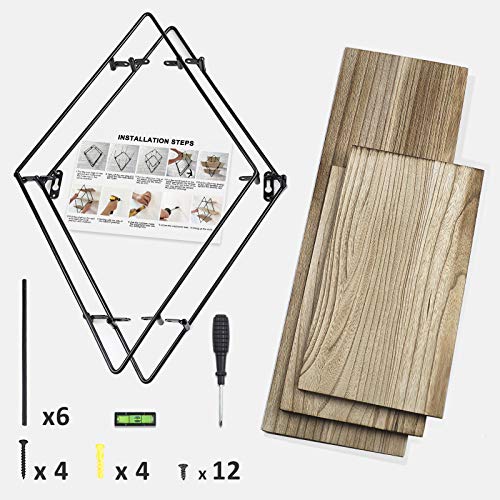 Befayoo Floating Shelves for Wall, Rustic Wood Geometric Style Decor Shelf for Bathroom Bedroom Living Room Kitchen Office (Diamond, Natural)