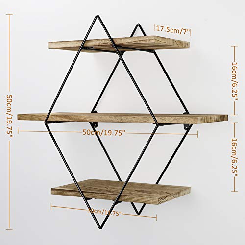 Befayoo Floating Shelves for Wall, Rustic Wood Geometric Style Decor Shelf for Bathroom Bedroom Living Room Kitchen Office (Diamond, Natural)