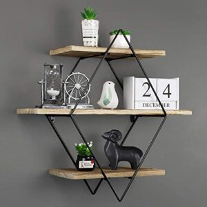 Befayoo Floating Shelves for Wall, Rustic Wood Geometric Style Decor Shelf for Bathroom Bedroom Living Room Kitchen Office (Diamond, Natural)