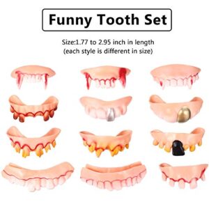 Fake Teeth Vampire Teeth Gnarly Teeth Gag Teeth Ugly Teeth Joke Teeth Denture Funny Teeth Costume for April Fool‘s Day Party Favors, 24 Pieces (Blood Style, Classic Style)