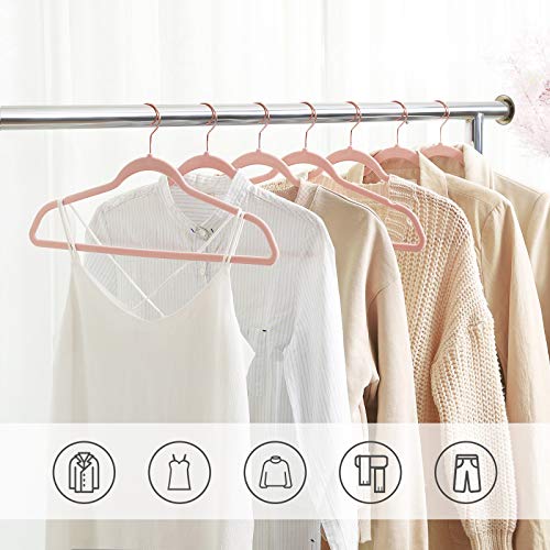 SONGMICS Bundle of 50 Velvet Hangers 17.7 Inches Wide and 50 Velvet Hangers 16.5 Inches Wide, Thin and Durable, Rose Gold Swivel Hook, Light Pink UCRF21PK50 and UCRF026P02