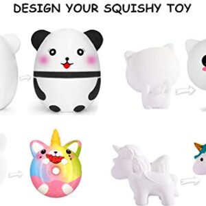 Squishies Toys for Kids, Paint Your Own Squishies - 3D Blank Arts and Crafts Gift for 3 4 5 6+ Years Old Boys Girls, Stress Relief Toys for Kid Adult, Kawaii DIY Animal Squishy Toys(5 Pcs)