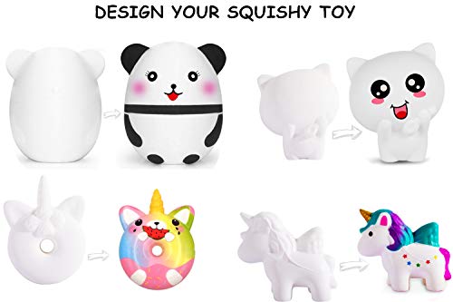 Squishies Toys for Kids, Paint Your Own Squishies - 3D Blank Arts and Crafts Gift for 3 4 5 6+ Years Old Boys Girls, Stress Relief Toys for Kid Adult, Kawaii DIY Animal Squishy Toys(5 Pcs)