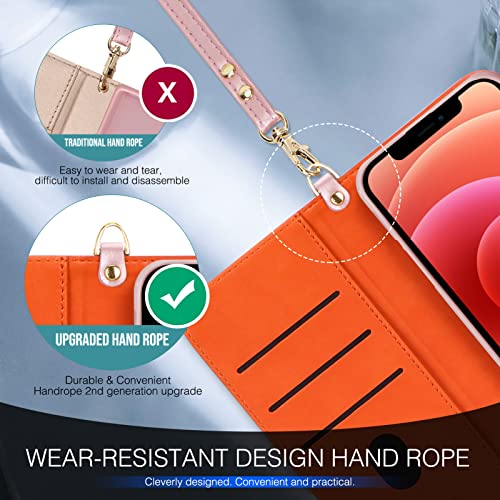 FYY Compatible with iPhone 12 Case/iPhone 12 Pro Case, [Kickstand Feature] Luxury PU Leather Wallet Case Flip Folio Cover with [Card Slots] and [Note Pockets] for iPhone 12/12 Pro 5G 6.1" Rose Gold