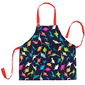 nidoul kids apron for boys girls, adjustable childs chef apron with pocket, kitchen bib apron for cooking baking art painting gardening-dinosaur, 6-12years