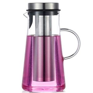 Karafu 60 Oz Thicker Glass Pitcher with Stainless Steel Fruit Infuser, High Heat Resistance Glass Jug for Hot/Cold Water, Infused Fruit Tea and Juice Beverage