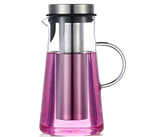 Karafu 60 Oz Thicker Glass Pitcher with Stainless Steel Fruit Infuser, High Heat Resistance Glass Jug for Hot/Cold Water, Infused Fruit Tea and Juice Beverage