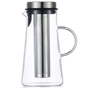 Karafu 60 Oz Thicker Glass Pitcher with Stainless Steel Fruit Infuser, High Heat Resistance Glass Jug for Hot/Cold Water, Infused Fruit Tea and Juice Beverage