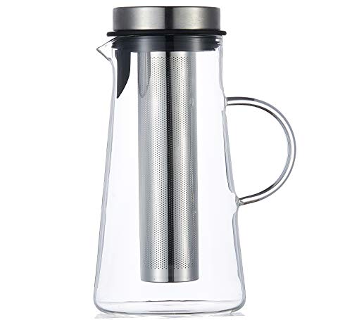 Karafu 60 Oz Thicker Glass Pitcher with Stainless Steel Fruit Infuser, High Heat Resistance Glass Jug for Hot/Cold Water, Infused Fruit Tea and Juice Beverage