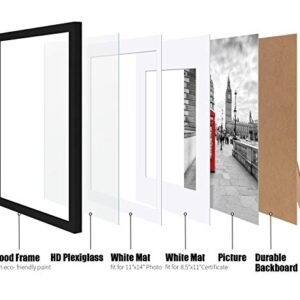 12x16 Picture Frames Made of Solid Wood Display Pictures 11x14 or 8.5x11 Diplomas with Mat or 12x16 Frame without Mat - Picture Frame for 11x14 Black With 2 Mats for Wall Mounting or Table Top Display