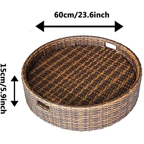 Round Rattan Woven Serving Tray Rattan Floating Breakfast Tray with Handles, Swimming Pool Floats, for Adults for Sandbars Spas Bath and Parties Wedding Photography Photo Shoot