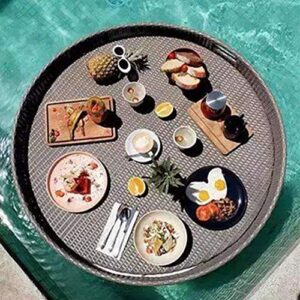 Round Rattan Woven Serving Tray Rattan Floating Breakfast Tray with Handles, Swimming Pool Floats, for Adults for Sandbars Spas Bath and Parties Wedding Photography Photo Shoot