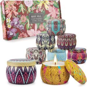 Gifts for Mom 8 Pack Scented Candles Gifts Set for Women, Aromatherapy Candles for Home, Soy Wax Portable Lid Tin Large 4.4oz Mothers Gifts, Spring Gifts, Romantic Gifts for her, Yoga Candles