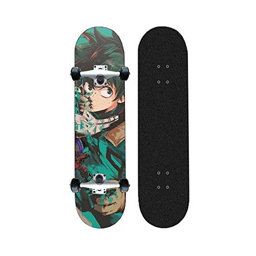 Nepenthe Skateboards Complete Mini Double Kick Cruiser Deck Longboard 31 Inch Anime Series Board Surface My Hero Academia(Midoriya Izuku)