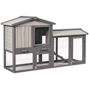 tangkula rabbit hutch indoor and outdoor, 58-inch bunny cage with removable tray & ramp, wood chicken coop with waterproof roof for rabbits, chicken and guinea pigs (gray)