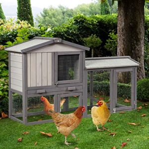 Tangkula Rabbit Hutch Indoor and Outdoor, 58-Inch Bunny Cage with Removable Tray & Ramp, Wood Chicken Coop with Waterproof Roof for Rabbits, Chicken and Guinea Pigs (Gray)