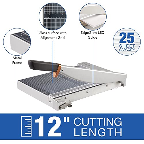 Swingline Paper Cutter, Guillotine Trimmer with EdgeGlow LED Cut Guide and Tempered Glass Surface, 12" Cut Length, 25 Sheet Capacity, ClassicCut 1225G (G7010005)