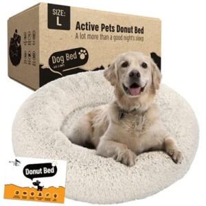 active pets plush calming dog bed, donut dog bed for small dogs, medium & large, anti anxiety dog bed, soft fuzzy calming bed for dogs & cats, comfy cat bed, marshmallow cuddler nest calming pet bed