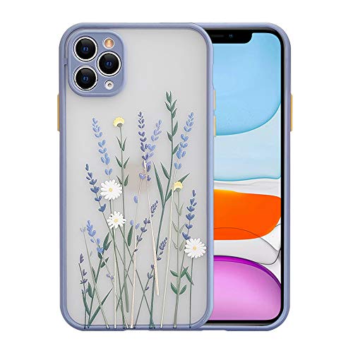 Ownest Compatible for iPhone 11 Pro Max Case for Clear Frosted PC Back Flowers Pattern 3D Floral Girls Woman and Soft TPU Bumper Protective Silicone Slim Case for iPhone 11 Pro Max-Purple