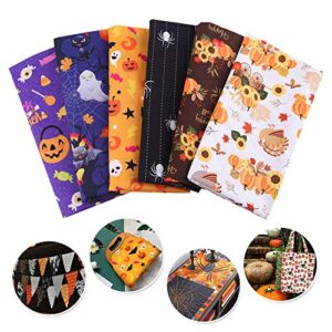souarts 6pcs halloween fabric squares, 20x20inch/50x50cm cotton fabric bundle, halloween material fabric sewing quilting patchwork fabric, diy craft halloween ghost floral pattern pumpkin fabric
