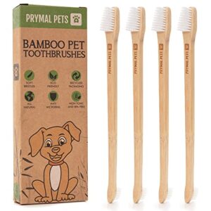 prymal pets dog toothbrush - 4-pack bamboo toothbrush for dogs + cats - soft bristles - gentle pet toothbrush for easy dog teeth brushing dental care