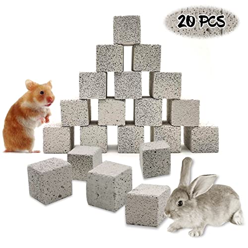 Hamiledyi 20 pcs Chinchilla Lava Blocks Rabbit Chew Toys Bunny Lava Teeth Grinding Square Stone Small Animal Mineral Calcium Stone for Hamsters,Chinchillas,Parrot