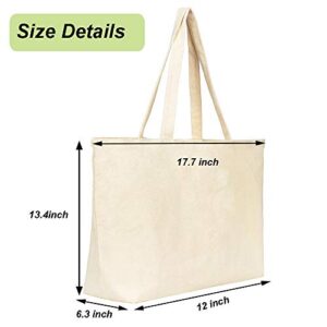 3PCS 12oz Canvas Grocery Shopping Bags 17.7 X 13.4 X 6.3 Inches Reusable Blank Cotton Canvas Totes Washable Foldable Eco-friendly Craft Canvas Bag White