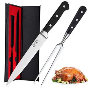 carving knife and fork set - 8 inch professional meat carving knife set 2 piece kitchen carving set,ergonomic grip, home gourmet bbq tool cutlery knives for brisket, meat, roast, ham and turkey