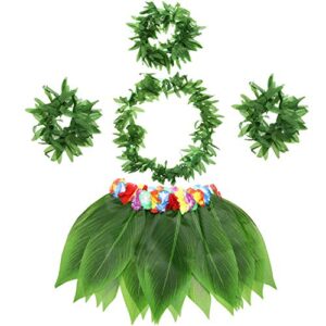 5 pieces tropical fern leaf lei party accessory artificial leaves garland necklace headband wristband skirt for hawaiian costumes halloween luau party supplies